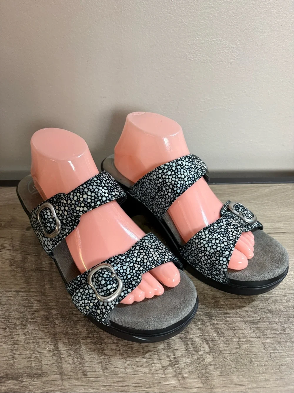 DANSKO Black Metallic Blue Pebble Dot SOPHIE Platform COMFORT Slides SANDALS 42